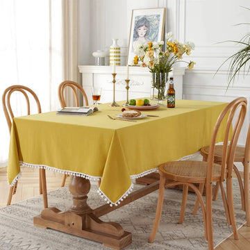 100% Cotton Tablecloths Fabric Tassel Tablecloth Dust-Proof Table Cover for Kitchen Dinning Tabletop Home Wedding Decoration